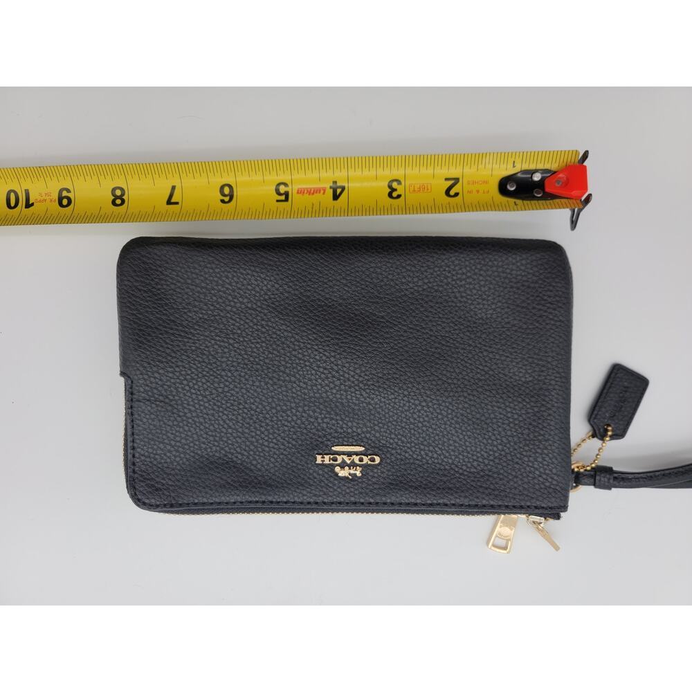 Coach Black Pebbled Leather Double Corn Zip Card Case Clutch Wristlet - Picture 9 of 10